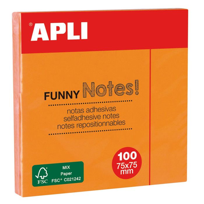 Bloc notes - APLI-AGIPA - 75x75mm - Orange Fluo - Mixte - Adulte ...
