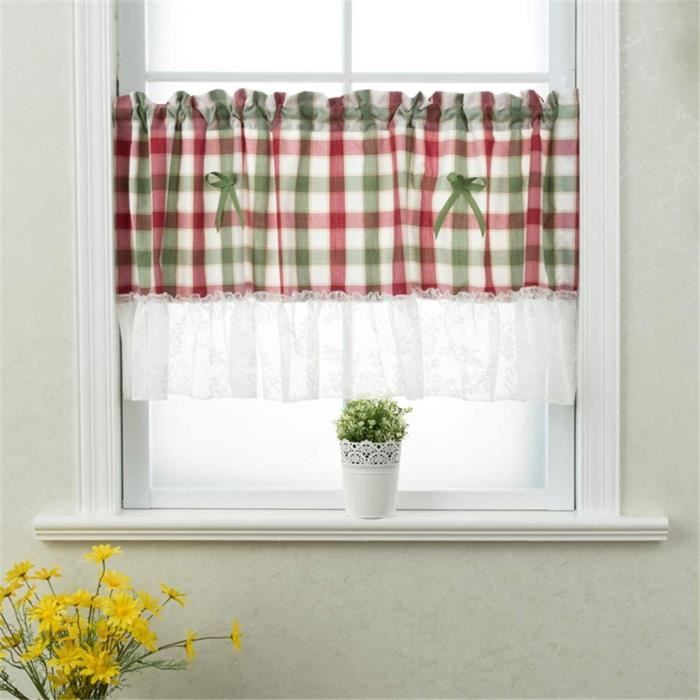 Rideau Courts à Carreaux, Rideau Brise-bise Romantique en Dentelle Demi ...
