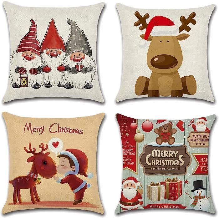 Lot De 2 Coussins En Coton Blanc à Motif De Cerf Rouge 45 X 45 Cm VALLOTA