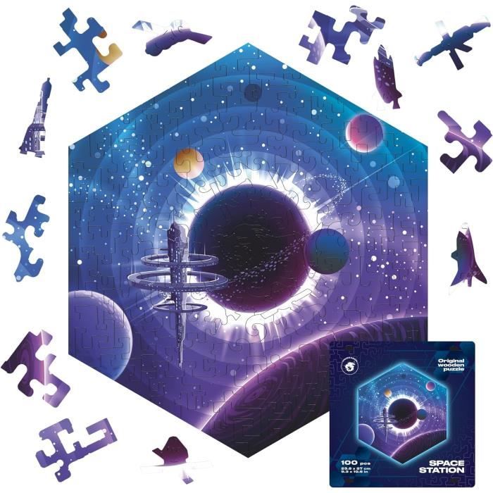 UNIDRAGON Puzzle In Legno Spazio Pianeta Terra 500 Pezzi - Formato 43x30cm - Regalo Originale In Scatola Legno Con Cavalletto