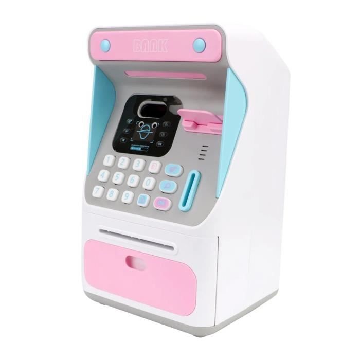 Tirelire électronique Enfant Avec Mot De Passe - ATM Automatique à Billets, Avec Musique Et Lumière, Rose