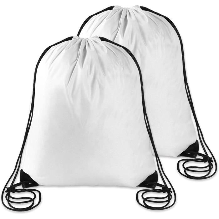 Lot De 2 Sacs Cordon De Serrage En Poly thyl ne Blanc Avec Cordon De Serrage Pour Sport Gym Voyage Natation Blanc. 40 H1612