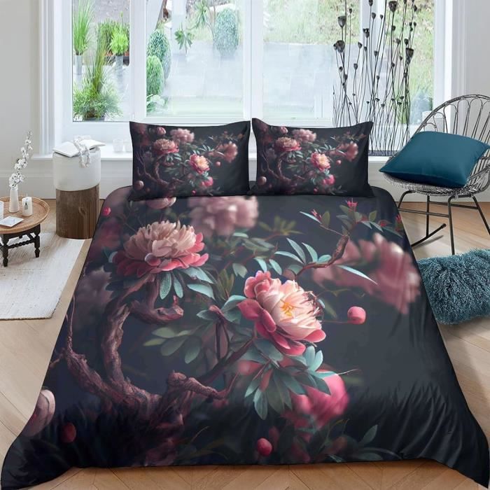 Ensemble De Housse De Couette 3D Fleur De Pivoine Housse De Couette