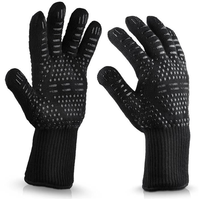 gants de four gant cuisine anti chaleur resistant 500 f longeur 33cm gant de cuisson pour bbq et four noir cdiscount maison
