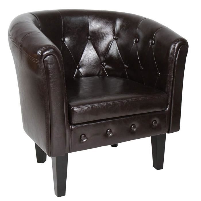 fauteuil de salon chesterfield - helloshop26 - marron - revêtement en simili - rembourrage en caoutchouc plume
