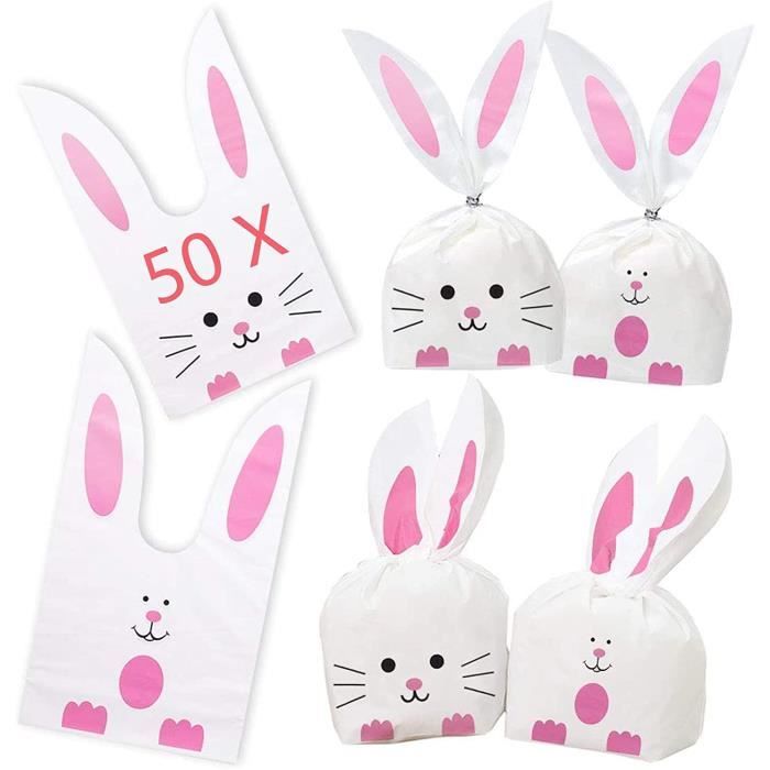 70 Sachets Bonbons Halloween Oreilles De Lapin - 14x23 Cm, 7 Motifs, Plastique Résistant, Pour Friandises