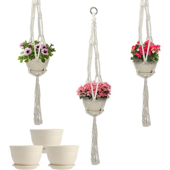 Lot De 2 Crochets De Plantes En Macrame, Corde En Coton Tissé, Intérieur Et Extérieur, Plantes