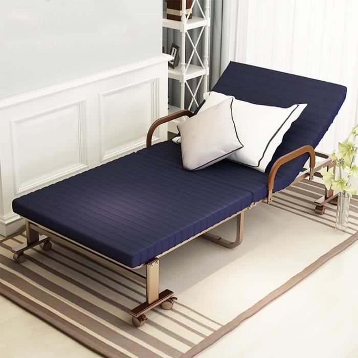 NAN Lit Adulte Pliant Simple Adultes lit renforcé Bleu Marine Dossier