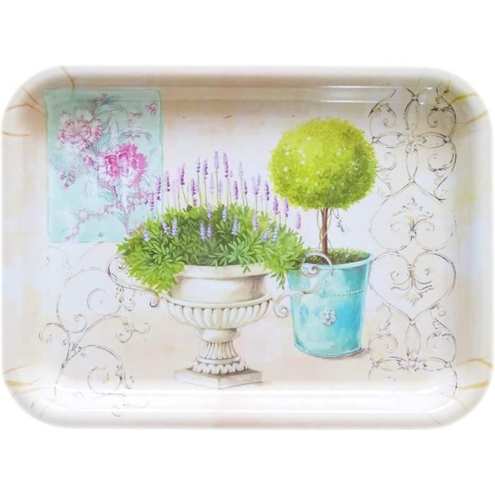 Plateau liberty en mélamine, vintage Blanc/Bleu Résine Floral,Végétal Coraline - Vendu