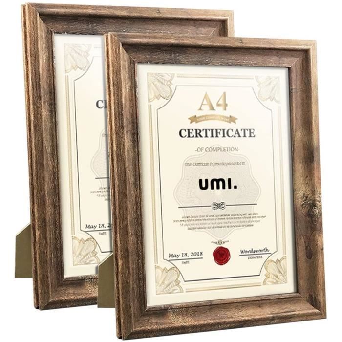 OBJET DE DECORATION MURALE Brand – Umi - Cadres Format A4 en Bois Lot de 2  Rustiques pour Photos,Certificats,Document,21x29.7 44 - Cdiscount Maison