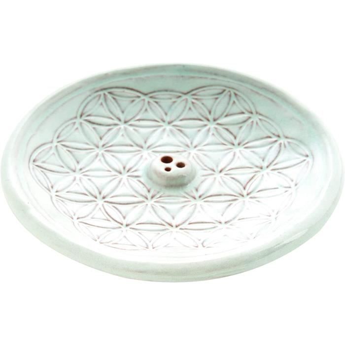 Bol Encens Céramique 4 En 1 - Porte-sauge, Récupérateur Cendres, Support Méditation - Blanc, 13x13x5 Cm - Pour Purification Et Relaxation