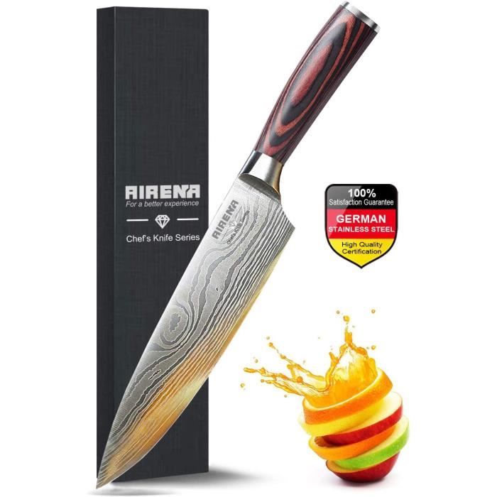 Couteau Chef, Couteau Cuisine Professionnel 8- Couteau japonais - Acier  inoxydable allemand - Meilleur rapport qualité prix av[23]