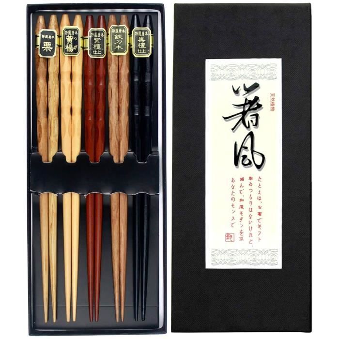 5 pairs 23 cm baguette chinoise baguettes japonaises sushi baguette en bois  naturel réutilisables avec coffret cadeau - Cdiscount Maison