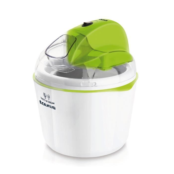 Sorbetière Taurus Tasty'n Cream de 12W, capacité 1,5L, double sens de rotation, livre de 8 recettes, pieds antidérapeants