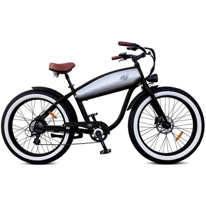 Vélo Électrique Cruiser Vintage Retro Chopper - Outlaw - Noir et Inox - 250W-10Ah