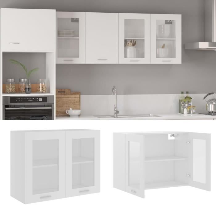 Armoire en verre suspendue Blanc 80x31x60 cm Aggloméré--LEB