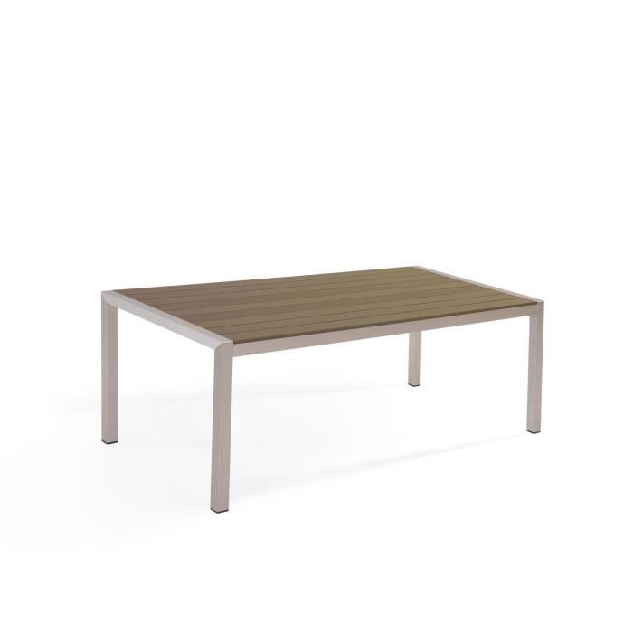 beliani - table de jardin en aluminium et bois synthétique marron 180 x 90 cm vernio