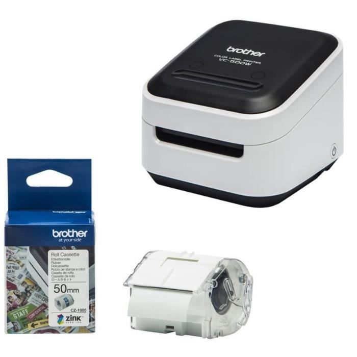 BROTHER Imprimante détiquettes tout-en-couleur – VC-500W – Intégrant les interfaces Wifi et USB + Ruban CZ-1005