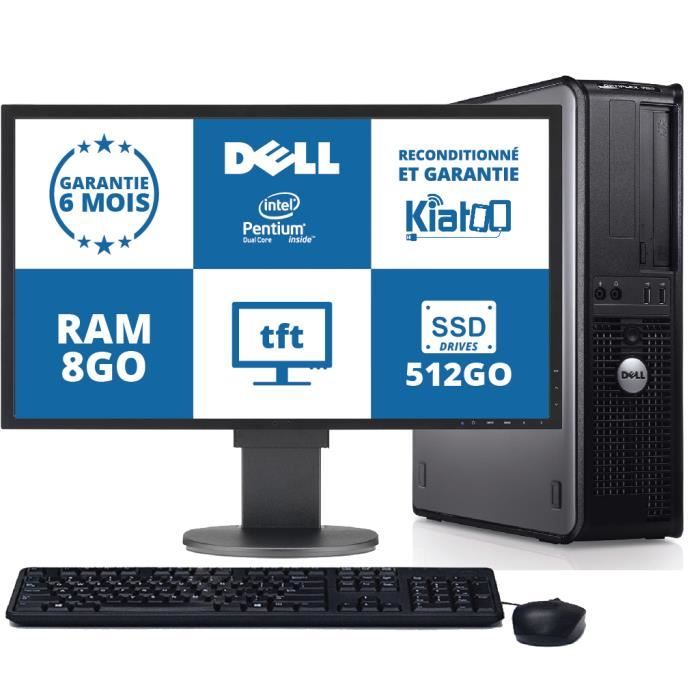 ordinateur de bureau dell optiplex 780 intel dual core 8go ram 512go disque dur SSDecran ordinateur 22 pouces win7 pc reconditionné - Dell