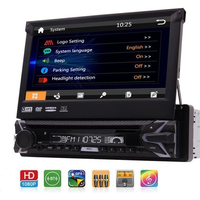 Simple 1 Din DVD de voiture Lecteur CD 7 pouces amovible écran tactile capacitif 1DIN Navigation