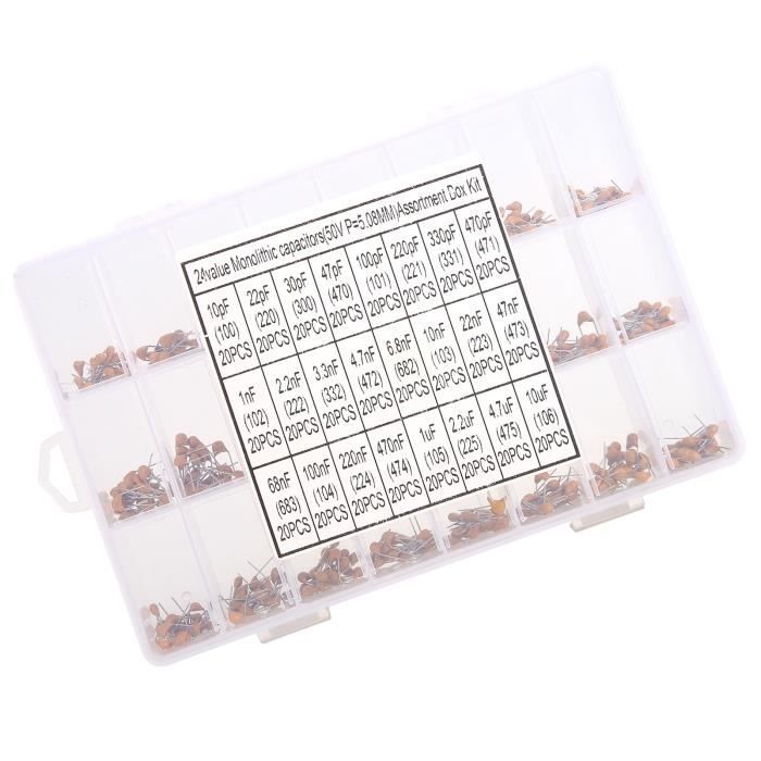 Kit 24 Valeurs Condensateurs Céramiques Monolithiques ALLECIN - 10pF à 10uF - 240 Pièces