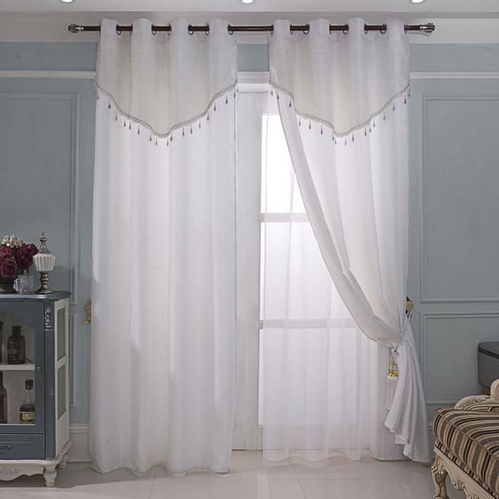 paire de rideau et voilage avec cantonniere perle 2 140x260cm 100 polyester cdiscount maison