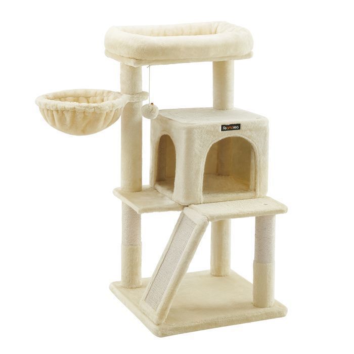 FEANDREA Arbre à Chat Tour avec Haute de 96 cm Plate-Forme dobservation Beige