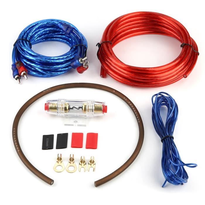 KIMISS Câble Audio de Voiture,Kit de Câble D'installation de Haut-parleur D'amplificateur de Subwoofer avec fusible (Bleu+Rouge)