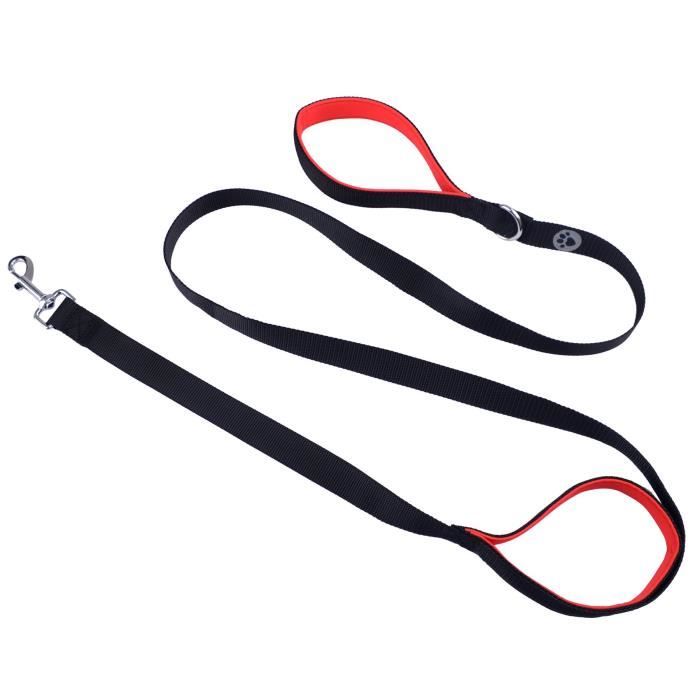 Meilleurs prix pour Laisse pour chien - IGADGITZ - U7244 - Double poignée rembourrée - Polyester - 180cm - Noir/Rouge