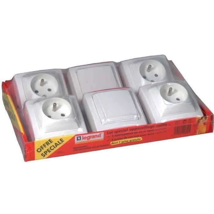 LEGRAND Lot appareillage saillie ASL 2 interrupteurs + 4 prises de courant avec terre