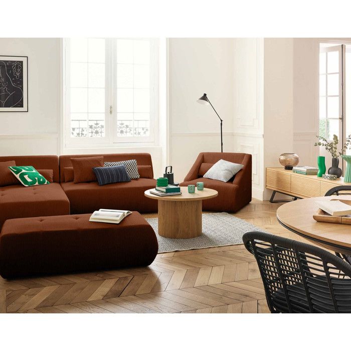 Onyx - canapé modulable dangle gauche - 5 places - en velours côtelé - Terracotta