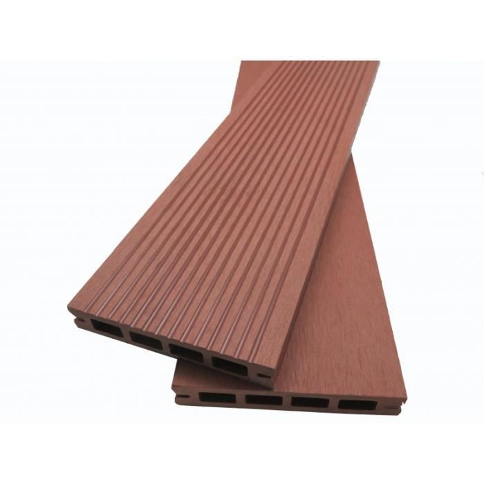 Lame terrasse bois composite alvéolaire Prima - L: 220 cm - l: 12 cm - E: 19 mm - Brun rouge