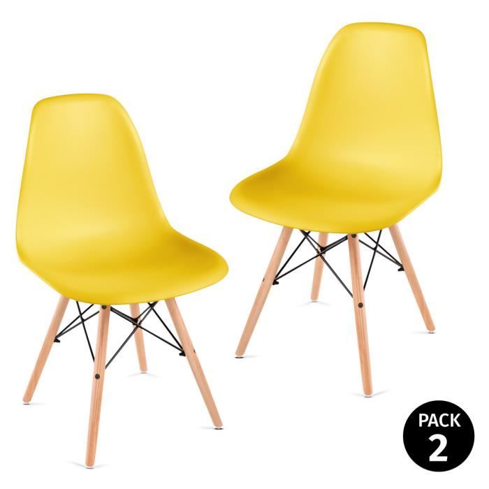 chaises design nordique - mc haus - sena moutarde x2 - plastique et bois - intérieur