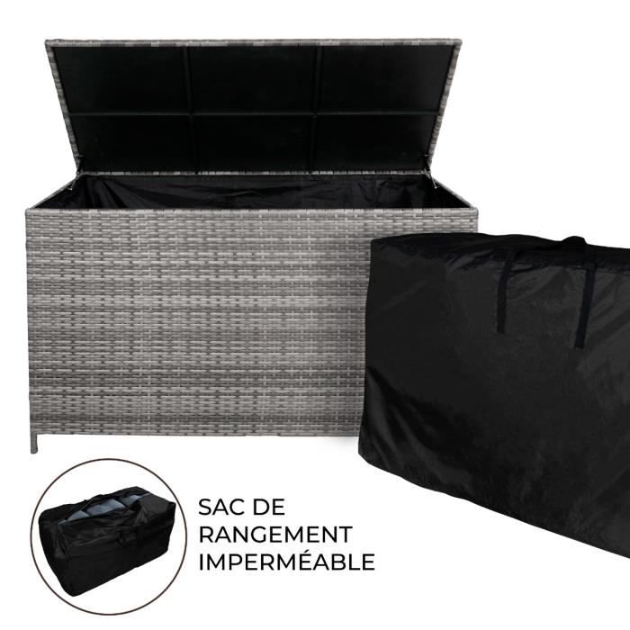 Coffre de rangement extérieur en rotin gris - MONSTERSHOP - 582L - 138x70x80cm