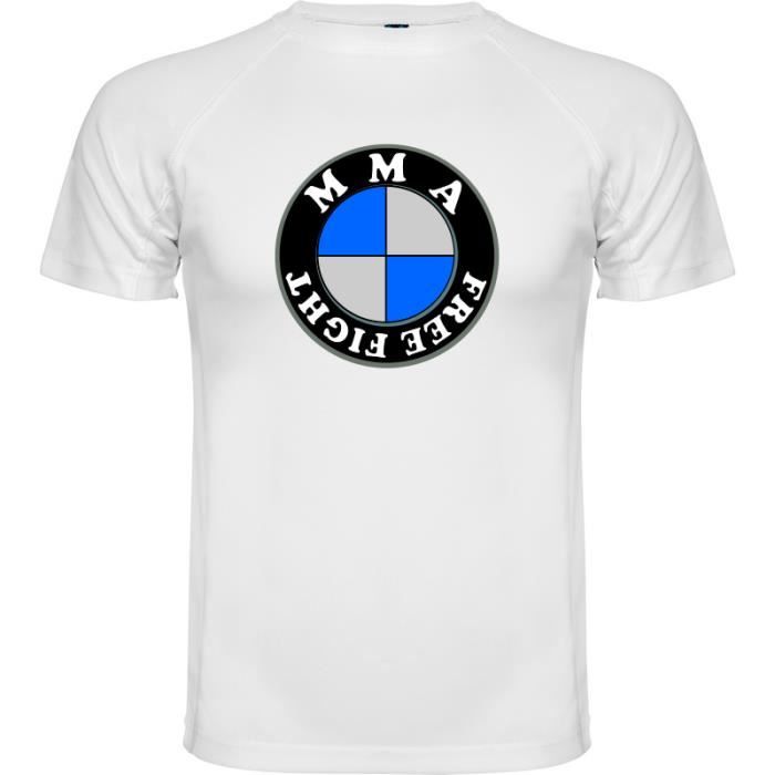 t-shirt mma free fight "imatation du logo bmw" - tee shirt blanc sport theme mix martial arts - du s au xxl