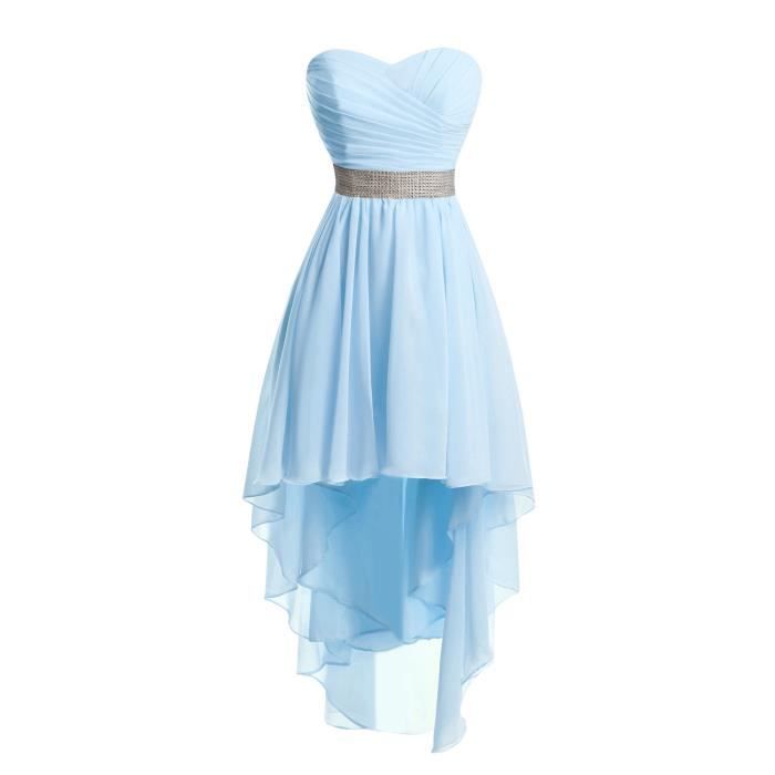 Bleu Ciel Robe De Demoiselle D Honneur Bridesmaid Courte Devant Longue Derriere Bustier En Coeur Avec Plisse Pour Mariage Bleu Achat Vente Robe De Ceremonie Cdiscount