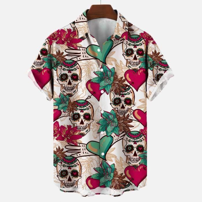 Chemise Hawaïenne Homme à Manches Courtes - Imprimé Flamme 3D, Polyester Respirant, Coupe Décontractée, Pour Plage Et Vacances - 12