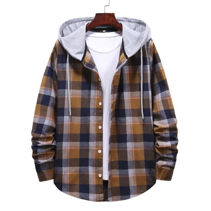Hommes femmes couple chemise carreaux capuche manches