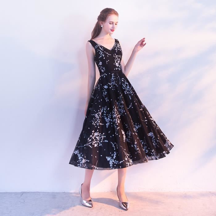 Robe rose 36 femme 2021 nouveau sexy col en V noir robe de soiree mi Rouge Cdiscount Pret a Porter