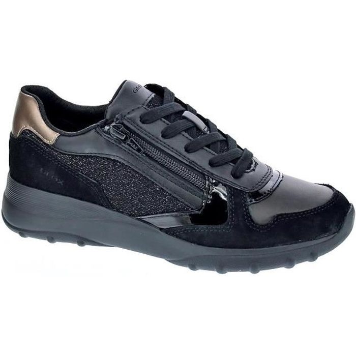 Baskets basses Geox Alleniee Femme Noir Cuir Lacets Plat