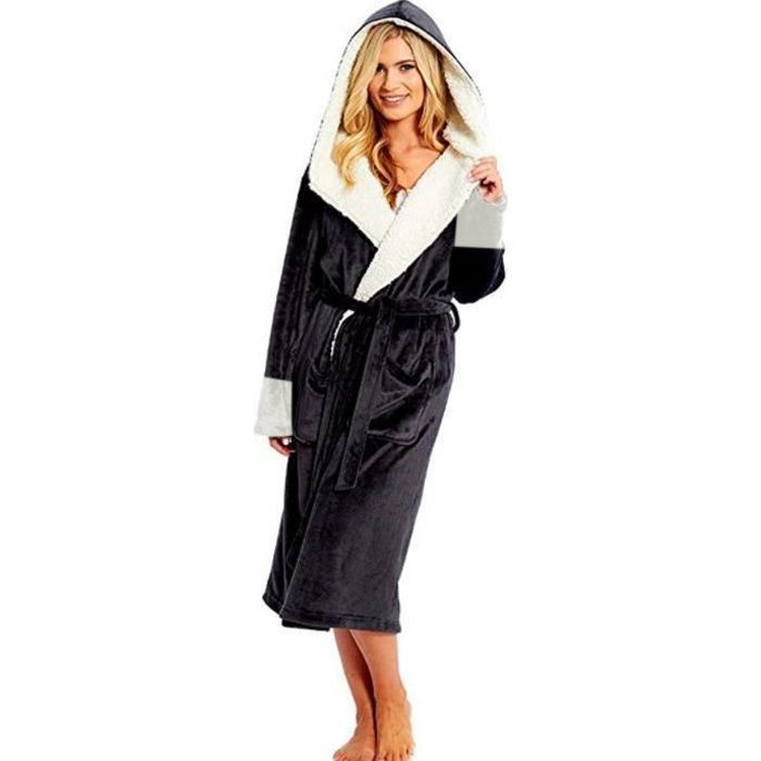 Robe de Chambre Femme Polaire Peignoir Femme eponge Peignoir de