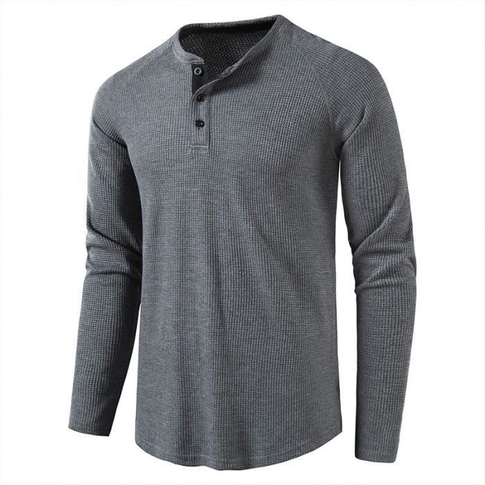 T-Shirt Homme Manches Longues Unie – Col Rond, Coupe Ample, Polyester Doux, Pour Quotidien Et Superposition Automne