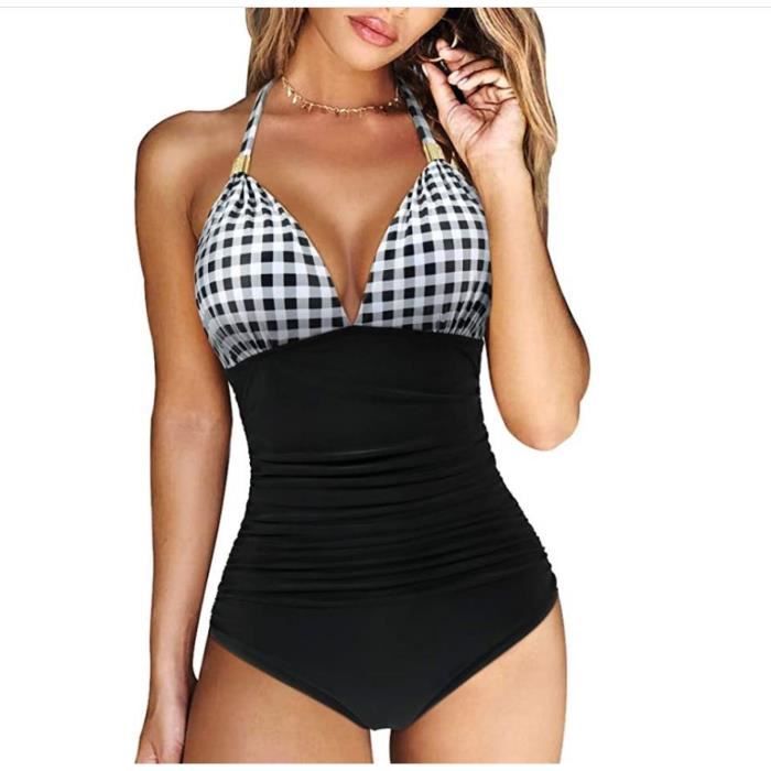 Rayson Maillot De Bain Une Pièce Femme Col V Push Up Rembourré - Monokini Élégant Plage