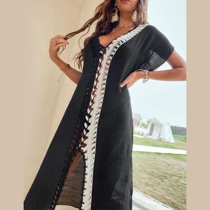 Caftan Long Femme Bohème Style Gilet Plage - Robe Grande Taille Respirante Couvre-Maillot Sexy