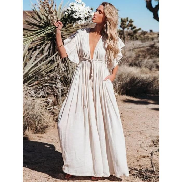 Robe blanche decolletee on sale