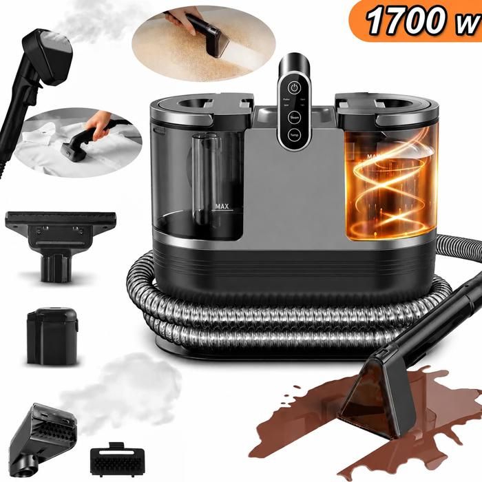 Nettoyeur Vapeur 1700W Injecteur Extracteur Nettoyeur Canapé Textile avec Aspiration 15KPa Démarrage rapide à la vapeur 2 Modes