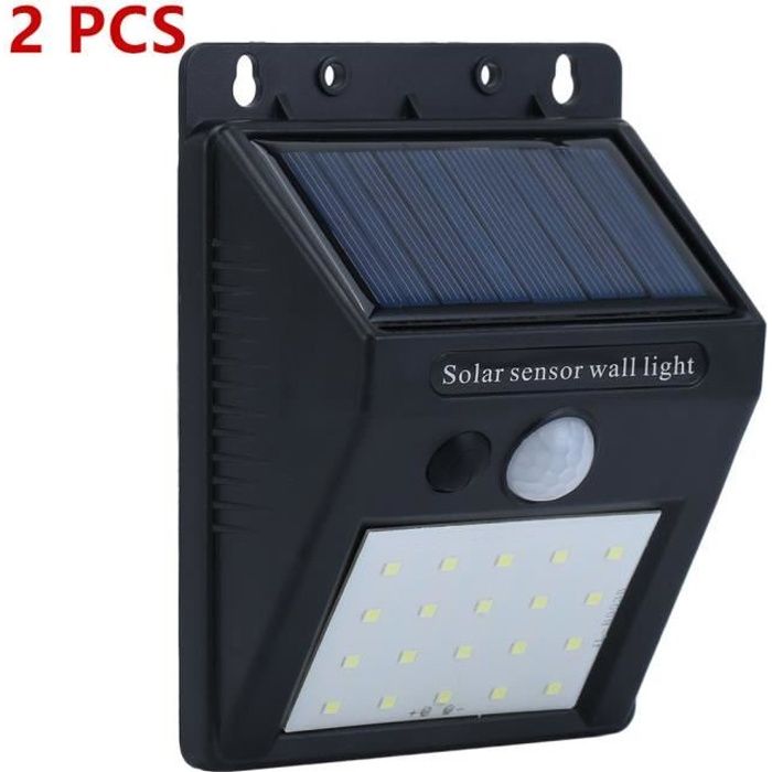 2 x Projecteur Solaire 20LED avec Detecteur de Mouvement Sans Fil Luminaire Exterieur avec