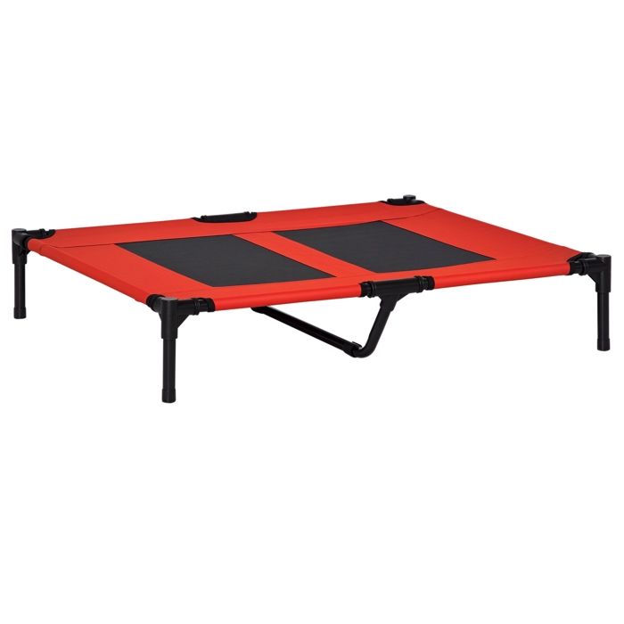 Meilleurs prix pour Lit pour chien chat lit de camp grand confort sur pieds tissu oxford textilène micro-perforé 92L x 76l x 18H cm rouge noir