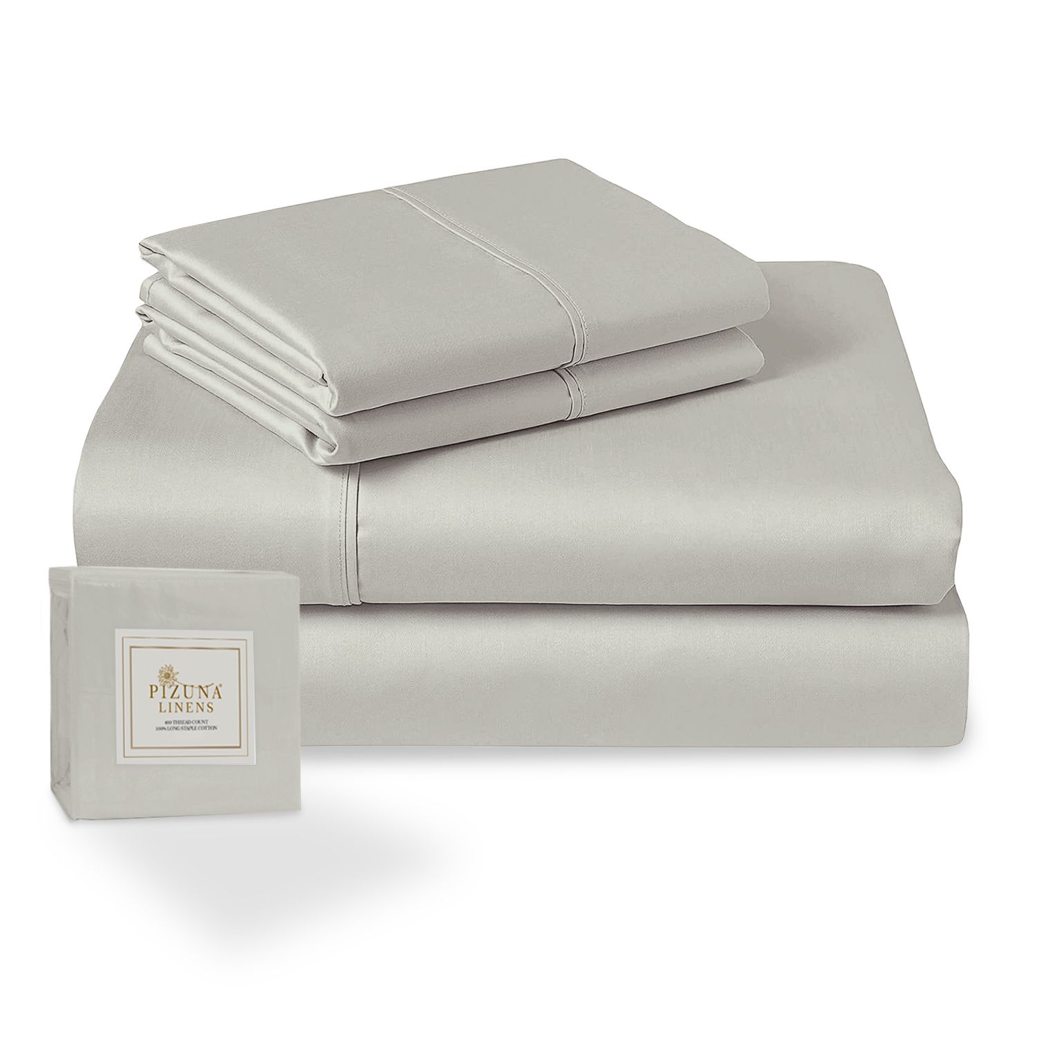 100% Coton Parure de lit Pour 2 140x200 Gris Coton Mercerisé 400 fils 1Drap Housse 1Drap plat 2taies doreiller 1 Traversin