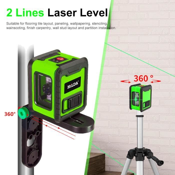 Niveau Laser 2 Lignes portable - Lumière verte - Auto-calibrage - Avec Support mural supérieur - Vert